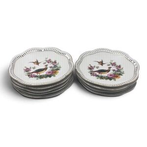 Schumann Arzberg Plates 5.25in White Excellent Bird Floral Reticulated Set of 9